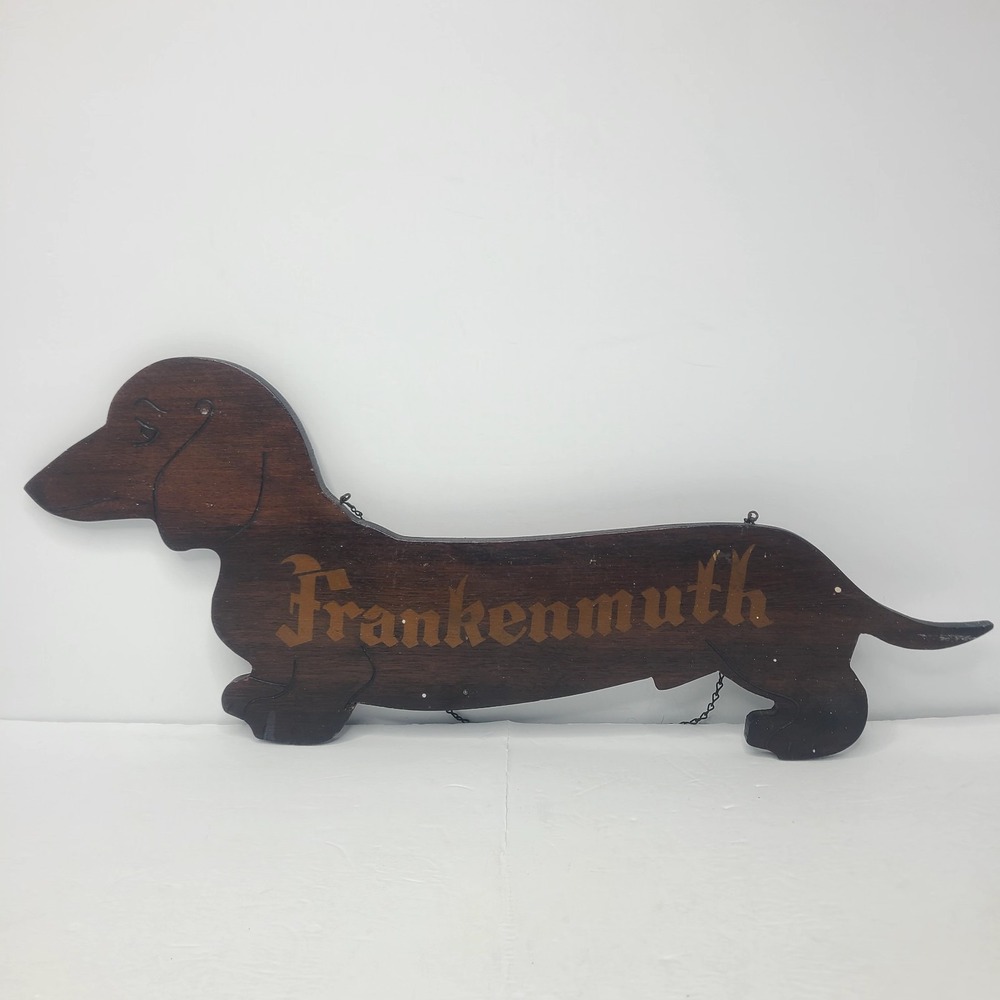 Rare Vintage Frankenmuth Dachshund Dog Wooden Advertising Sign‎ Michigan